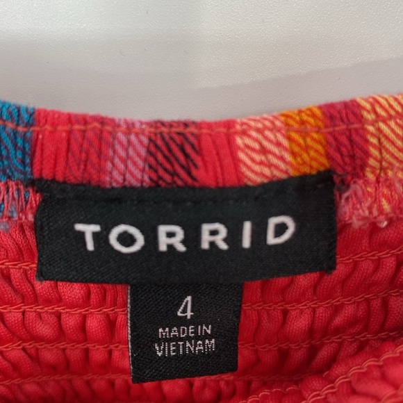 Torrid Midi Challis Striped Dress Womens Size 4 4X Pink Blue Smocked Tiered - Picture 5 of 16